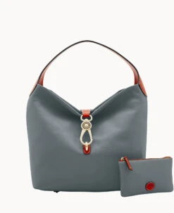 Pebble Grain Logo Lock Shoulder Bag With Pouch White -Dooney & Bourke B0740G AWSLPATN