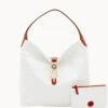 Pebble Grain Logo Lock Shoulder Bag With Pouch White