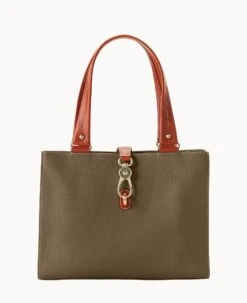 Pebble Grain Medium Logo Lock Tote Olive -Dooney & Bourke B0787G AWOLPATN 1