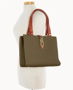 Pebble Grain Medium Logo Lock Tote Olive -Dooney & Bourke B0787G AWOLPATN ALT4