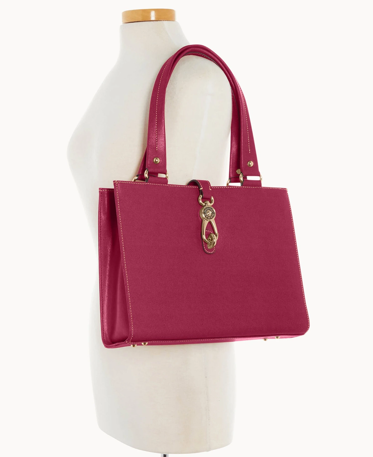 Saffiano Medium Logo Lock Tote Cranberry 10 Saffiano Medium Logo Lock Tote Cranberry - Image 10