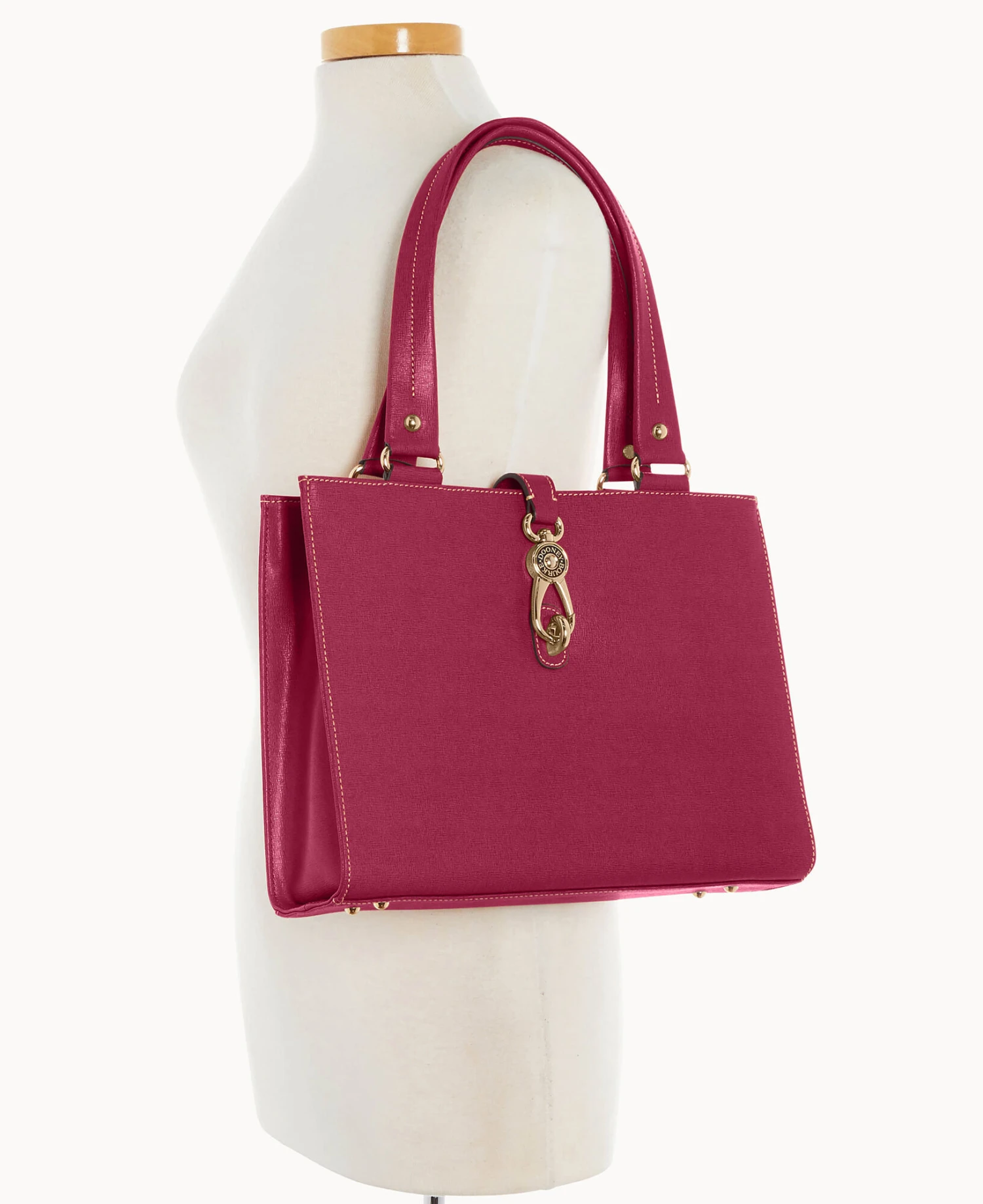 Saffiano Medium Logo Lock Tote Cranberry 5 Saffiano Medium Logo Lock Tote Cranberry - Image 5