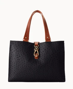 Ostrich Large Logo Lock Tote Black