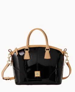 Patent Domed Satchel Black