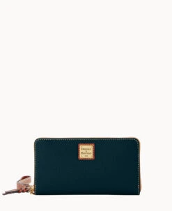 Pebble Grain Large Zip Around Wristlet Crossbody Black