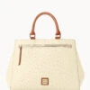 Ostrich Zip Satchel Bone