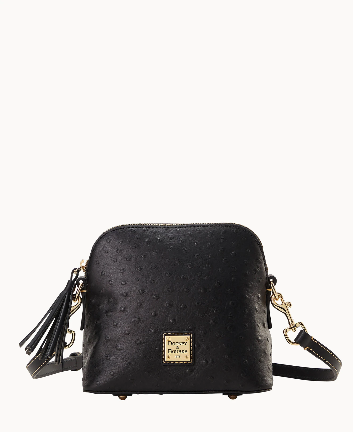 Ostrich Domed Crossbody Black 1 Ostrich Domed Crossbody Black