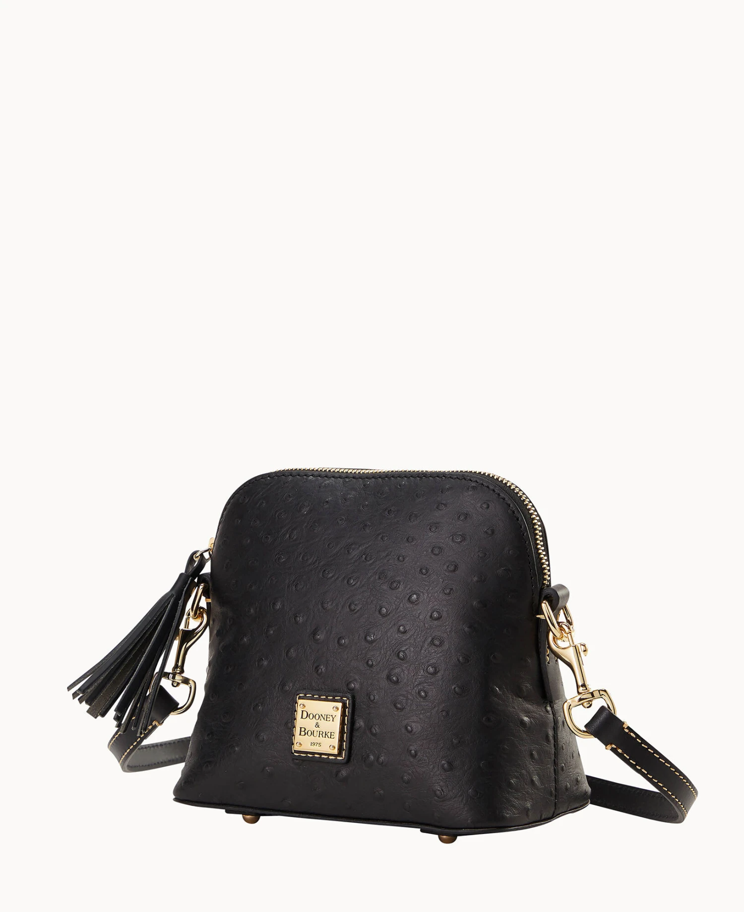Ostrich Domed Crossbody Black 2 Ostrich Domed Crossbody Black - Image 2