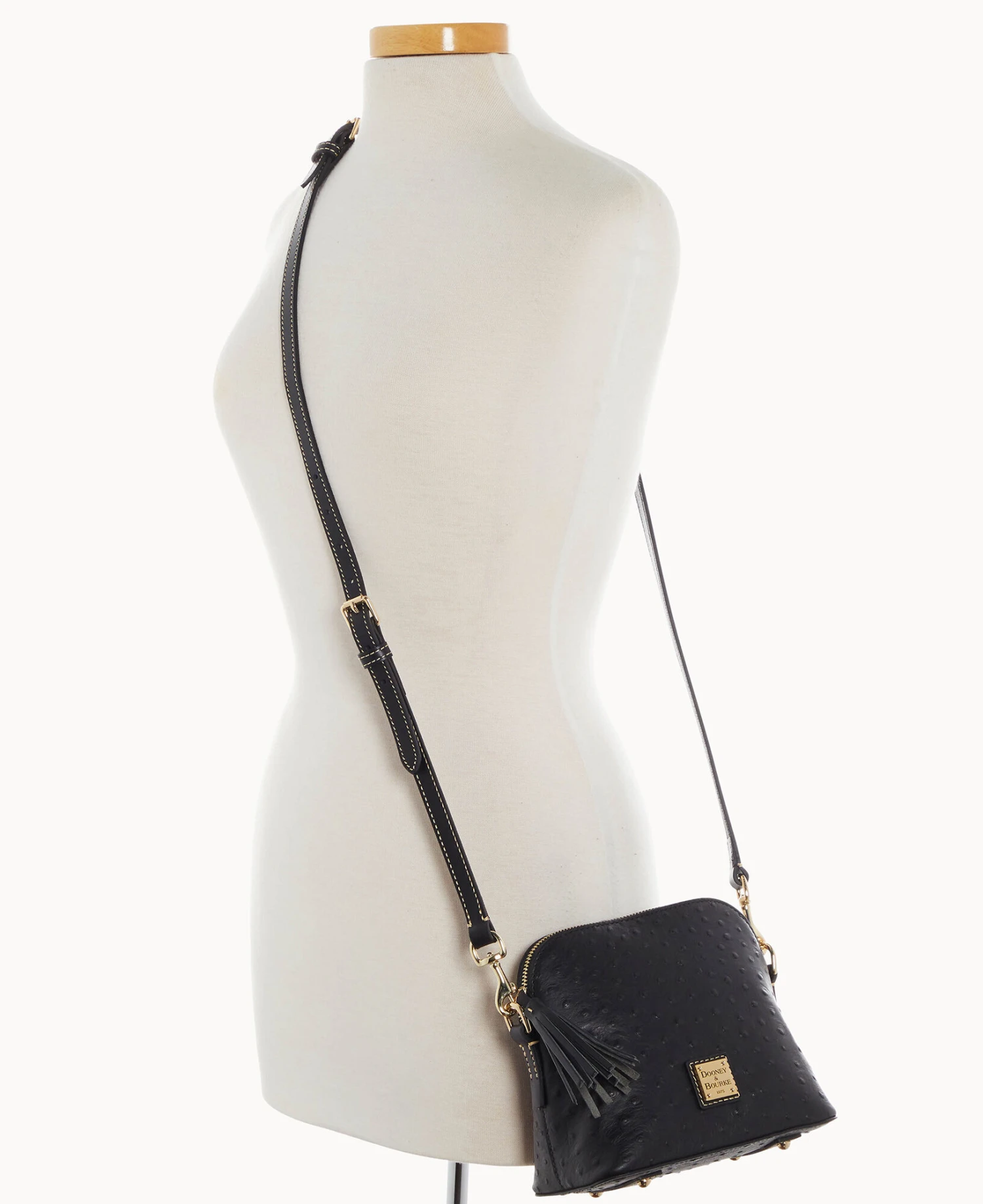 Ostrich Domed Crossbody Black 5 Ostrich Domed Crossbody Black - Image 5