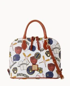 MLB Brewers Zip Zip Satchel BREWERS 14 MLB Brewers Zip Zip Satchel BREWERS -Dooney & Bourke B2343G QUMWPATNBRWS 1