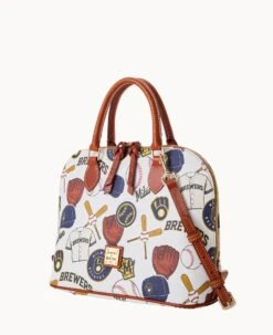 MLB Brewers Zip Zip Satchel BREWERS 15 MLB Brewers Zip Zip Satchel BREWERS -Dooney & Bourke B2343G QUMWPATNBRWS ALT1 1