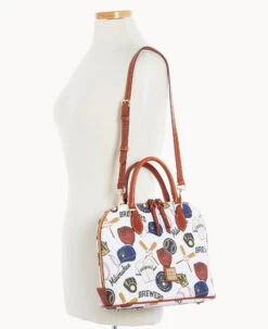 MLB Brewers Zip Zip Satchel BREWERS 13 MLB Brewers Zip Zip Satchel BREWERS -Dooney & Bourke B2343G QUMWPATNBRWS ALT4