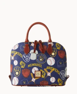 MLB Brewers Zip Zip Satchel BREWERS 19 MLB Brewers Zip Zip Satchel BREWERS -Dooney & Bourke B2343G QUNVPATNBRWS