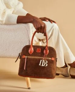 Suede Domed Satchel Honey 24 Suede Domed Satchel Honey -Dooney & Bourke BSUE21954 ILD lifestyle 1