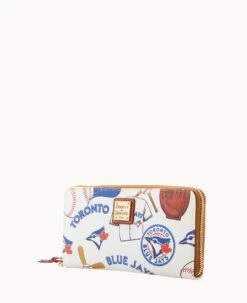 MLB Blue Jays Large Zip Around Wristlet BLUE JAYS -Dooney & Bourke W0126G QUMWPATNBJAY ALT1 1