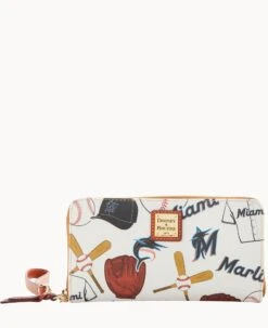 MLB Marlins Large Zip Around Wristlet MARLINS -Dooney & Bourke W0126G QUMWPATNMRLN 1
