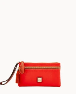 Pebble Grain Double Zip Wristlet Wine -Dooney & Bourke W0174G AWSIPATN