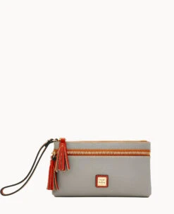 Pebble Grain Double Zip Wristlet Wine -Dooney & Bourke W0174G AWSOPATN