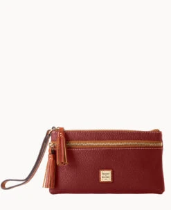 Pebble Grain Double Zip Wristlet Wine