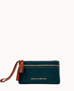 Ostrich Double Zip Wristlet Black