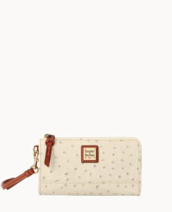 Ostrich Folded Zip Wristlet Cognac 27 Ostrich Folded Zip Wristlet Cognac -Dooney & Bourke W0177G OTBOPATN