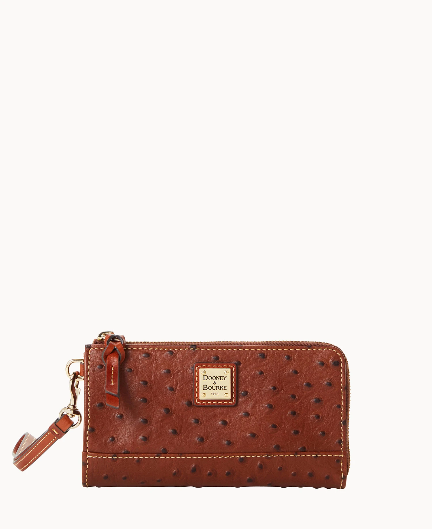 Ostrich Folded Zip Wristlet Cognac 1 Ostrich Folded Zip Wristlet Cognac