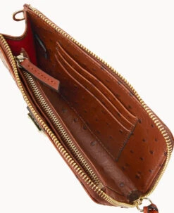 Ostrich Folded Zip Wristlet Cognac 19 Ostrich Folded Zip Wristlet Cognac -Dooney & Bourke W0177G OTCGPATN ALT2