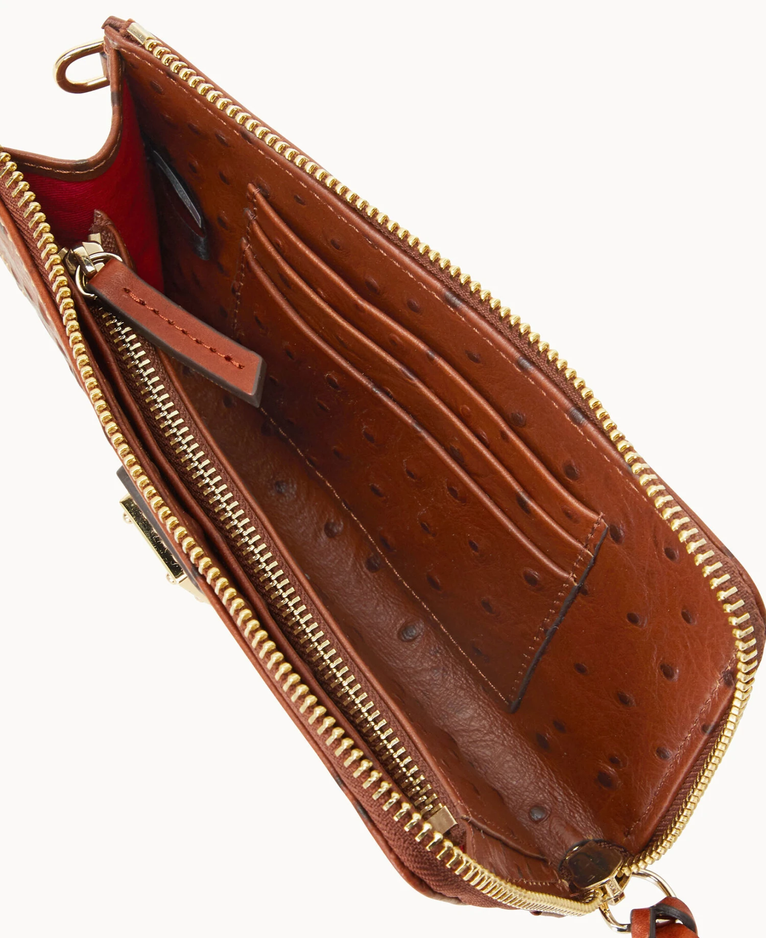 Ostrich Folded Zip Wristlet Cognac 3 Ostrich Folded Zip Wristlet Cognac - Image 3