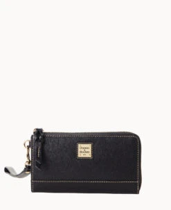Saffiano Folded Zip Wristlet Black