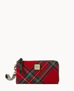 Tartan Folded Zip Wristlet Red