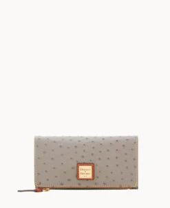 Ostrich Foldover Wallet Grey Tan -Dooney & Bourke W0219G OTGYPATN 1