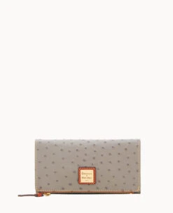 Ostrich Foldover Wallet Grey Tan -Dooney & Bourke W0219G OTGYPATN