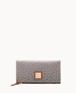 Ostrich Foldover Wallet Grey Tan -Dooney & Bourke W0219G OTGYPATN0002 1