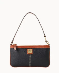 Pebble Grain Large Slim Wristlet Black