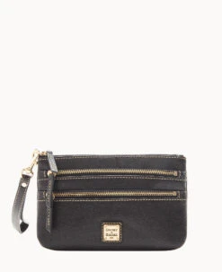 Saffiano Triple Zip Wristlet Black