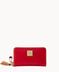 Wexford Leather Zip Around Wristlet Red