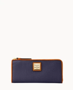 Pebble Grain Zip Clutch Midnight Blue